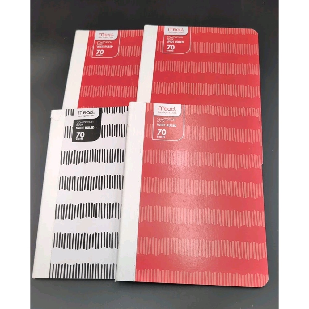 4 - mead Wide Ruled Composition Notebooks 70 Sheets - plastic covers